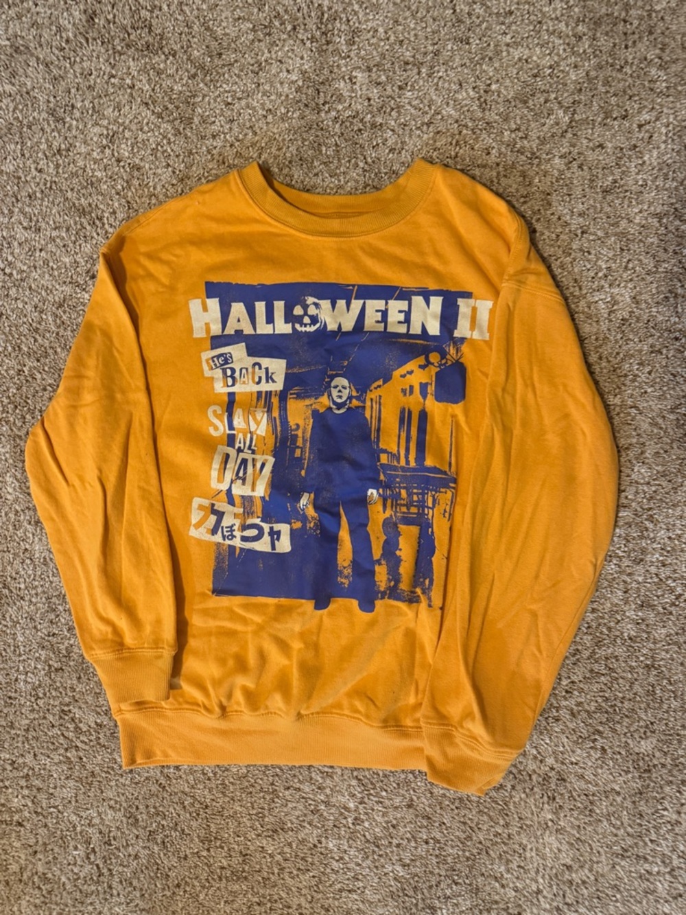 Halloween II Orange Graphic Crewneck Sweatshirt - #34